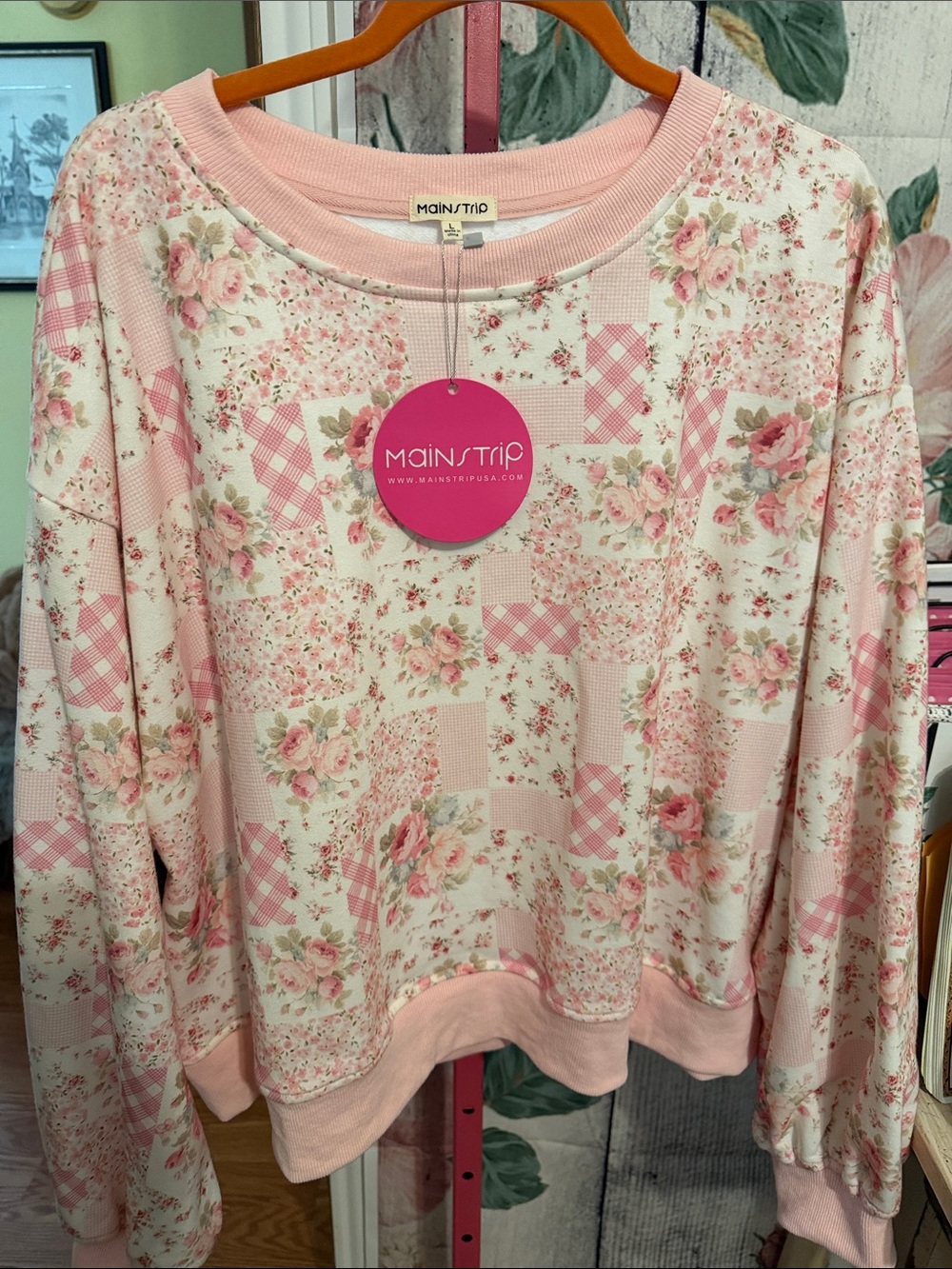 NWT Main Strip Pink Floral Patchwork Sweatshirt